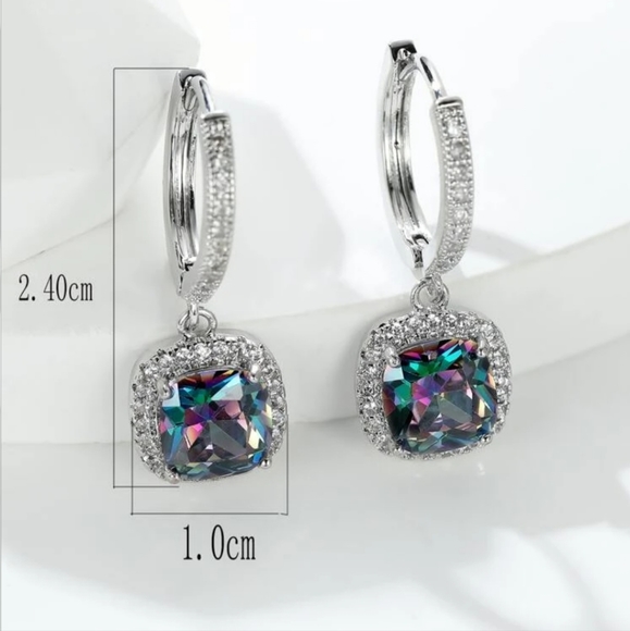 💜💜NEW💜💜EXQUISITE!! DANGLE  RAINBOW TOPAZ Earrings in SILVER Plating💜💜 - Picture 4 of 15